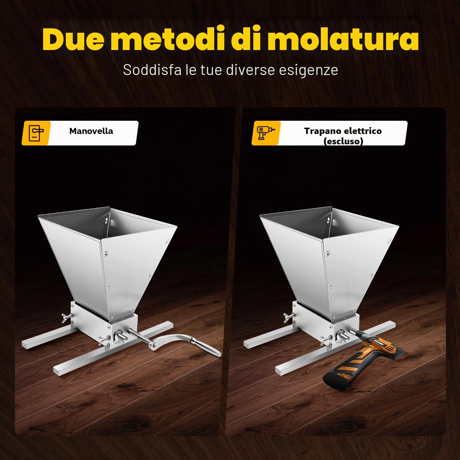 Mulino a mano | Mulino professionale a 2 rulli | Ruote in acciaio inox | Completamente regolabile | Portata fino a 8 lbs/min