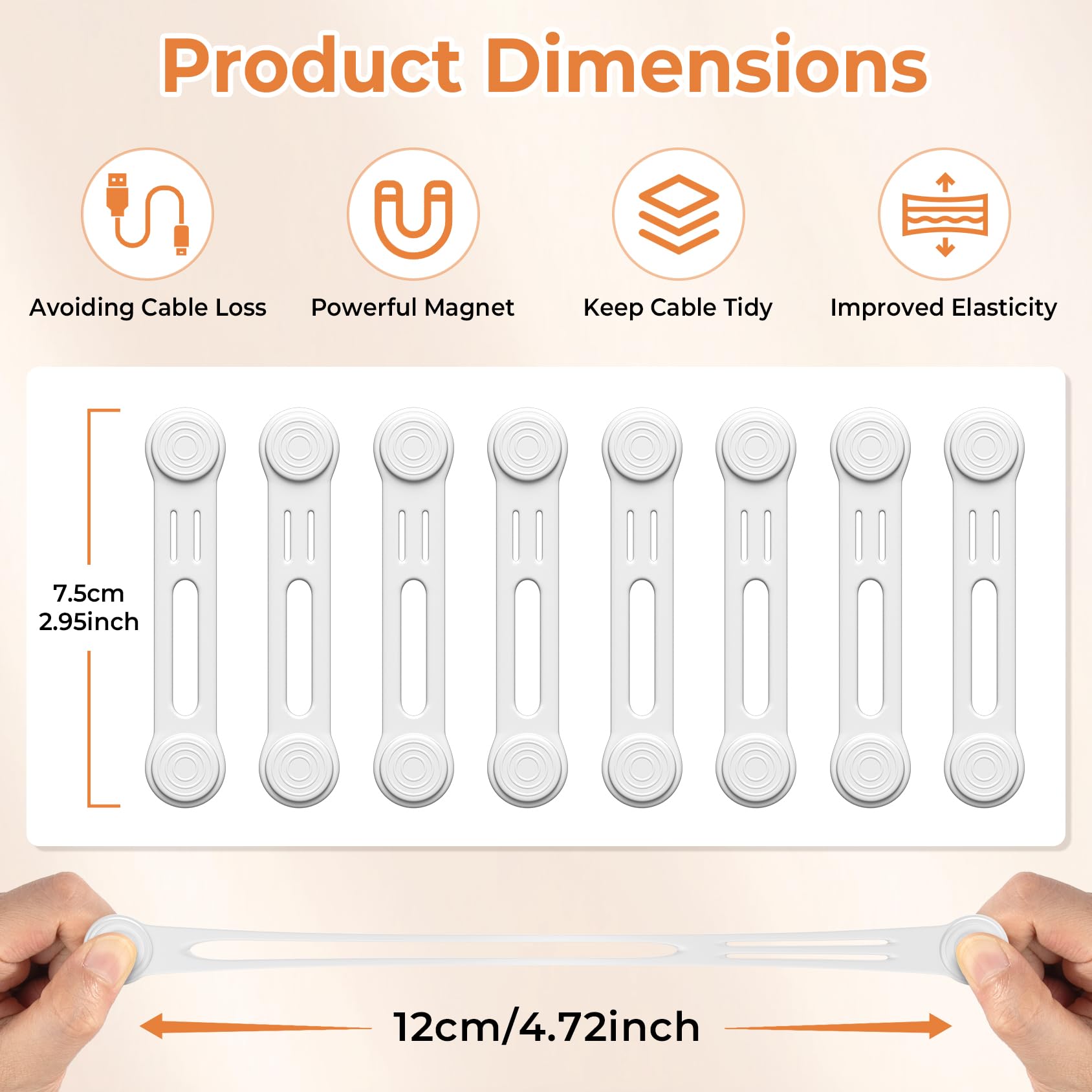 Kanemc Magnetic Cable Ties, 8 Pieces Reusable Cable Ties Cord Organiser - Image 2