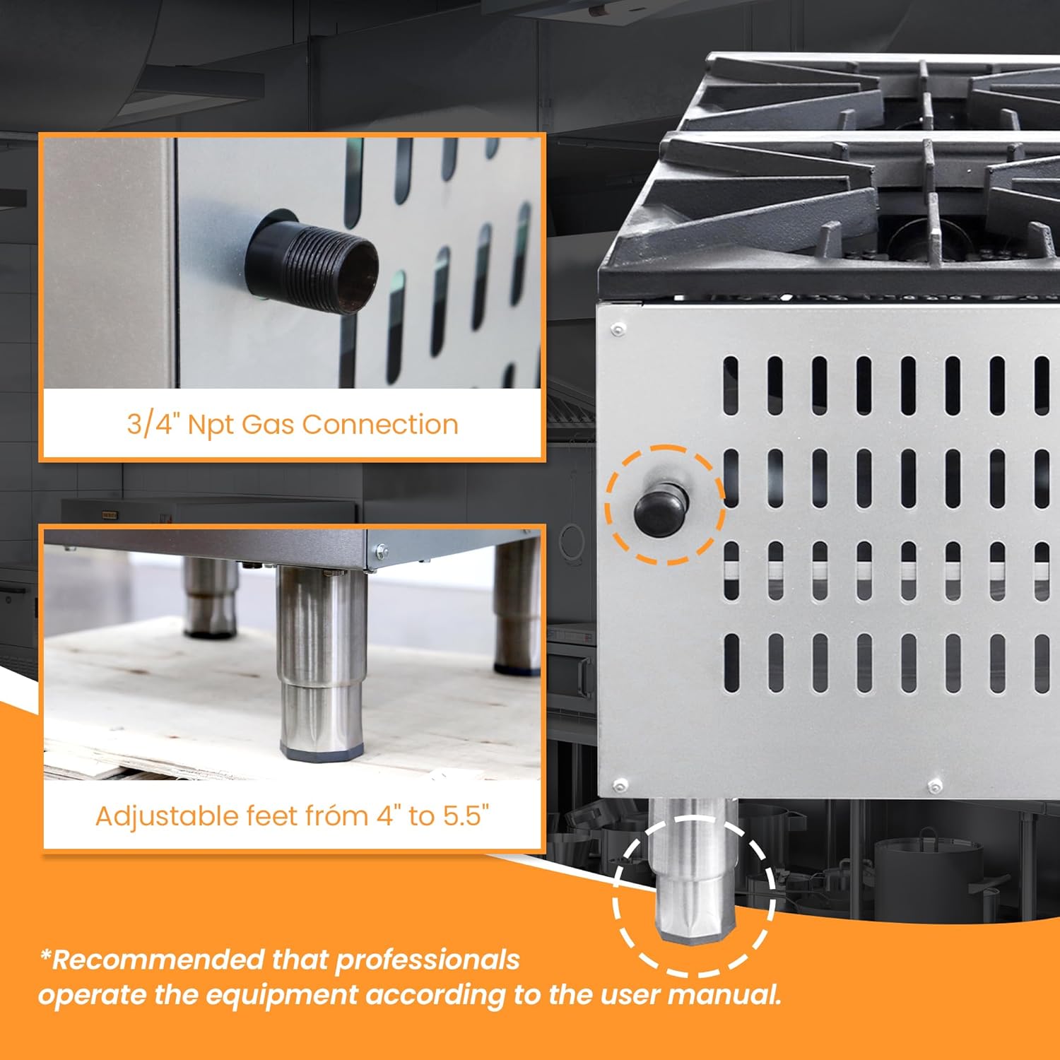 Commercial Stock Pot Range 160000 BTU Double Burner, 18″ Compact Commercial Stove with Cast Iron Grates & LP Conversion Kit for Large Pot Cooking