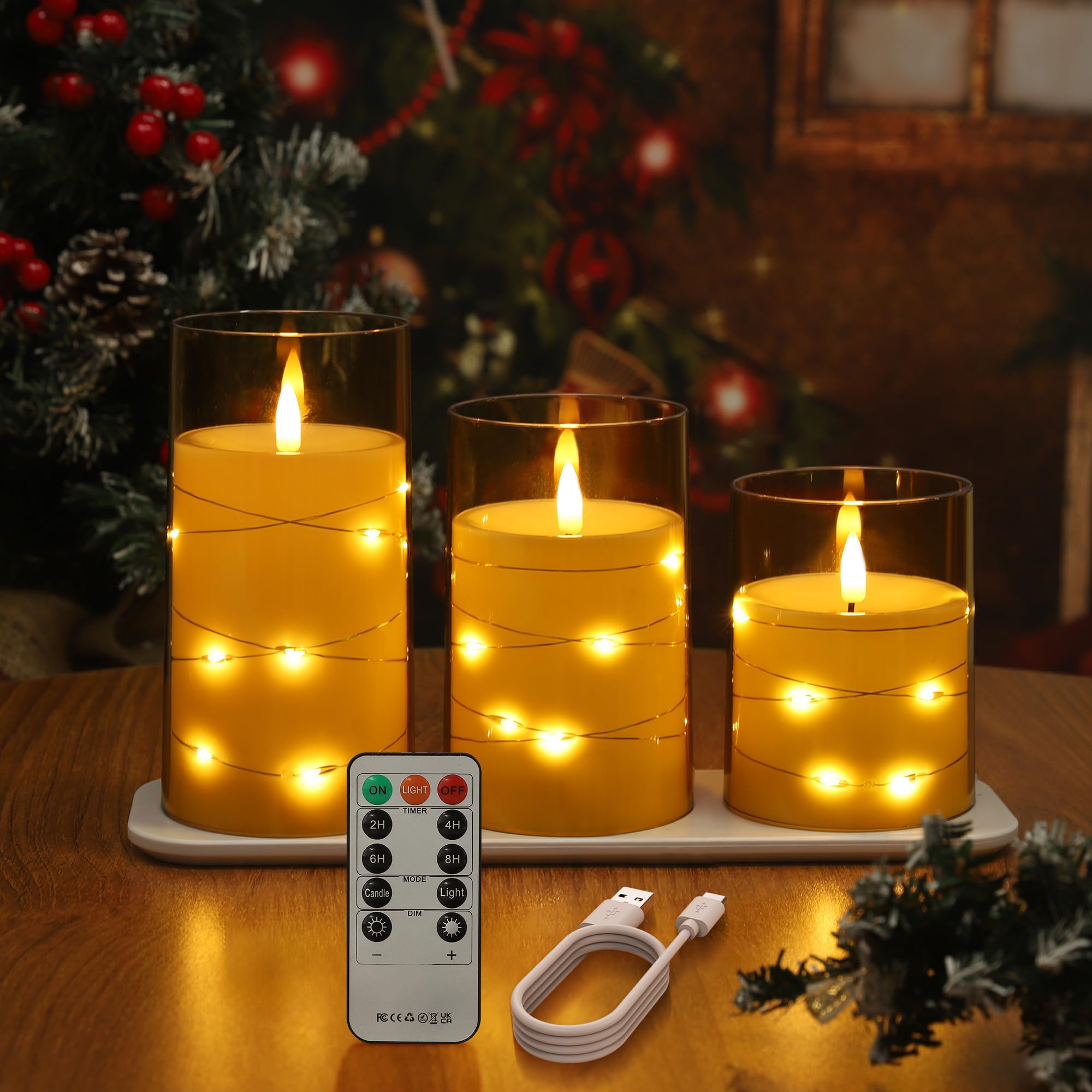 EXTSUD 3 pezzi Candele a LED, Candele ricaricabili con telecomando Candele a LED senza fiamma candele elettriche per la decorazione della casa Natale festa di compleanno