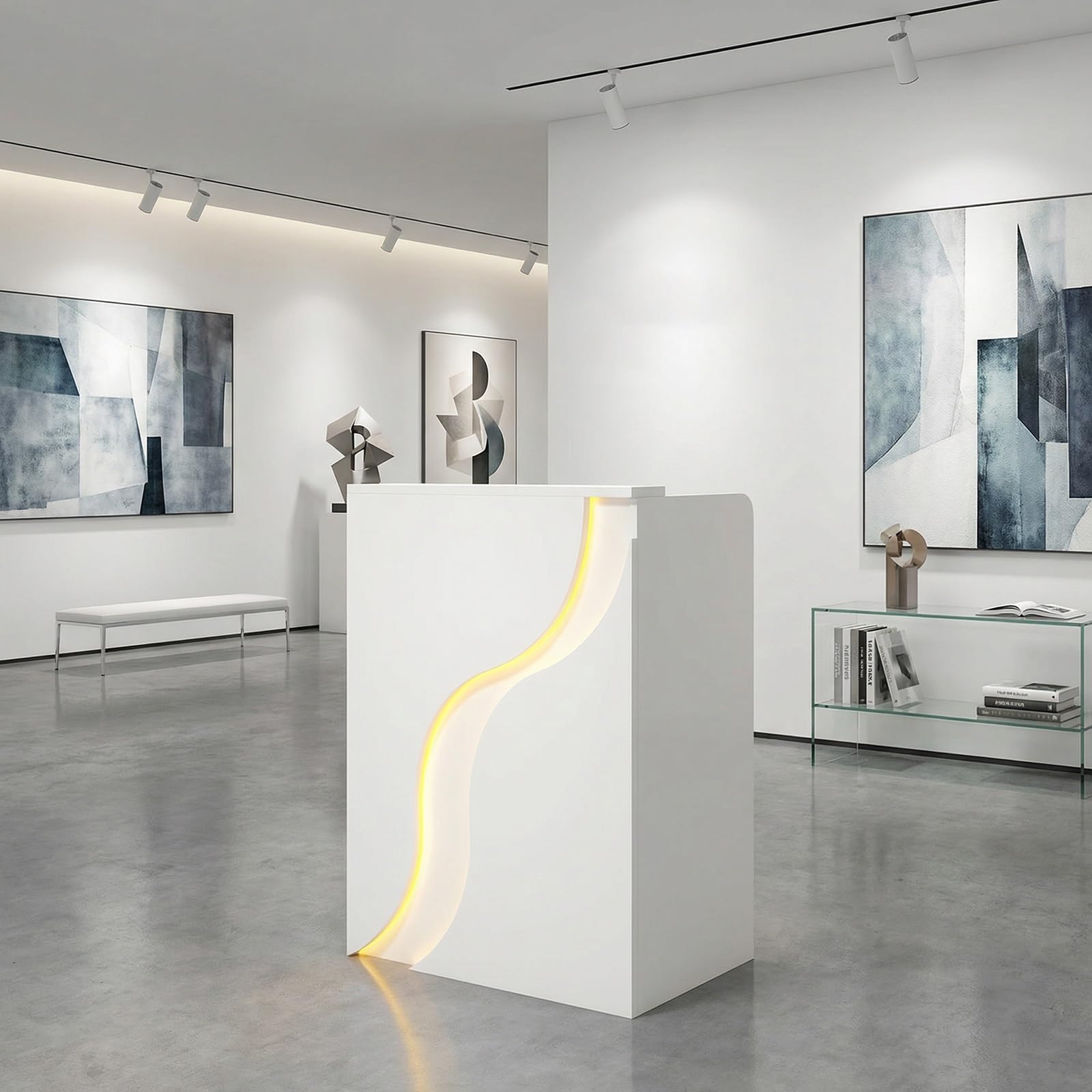 Reception Desk,Checkout Counter,Shop Counter Sales Desk, Small Front Checkout Desk,Double Drawers for Lobby,Salon,Home Office Desk