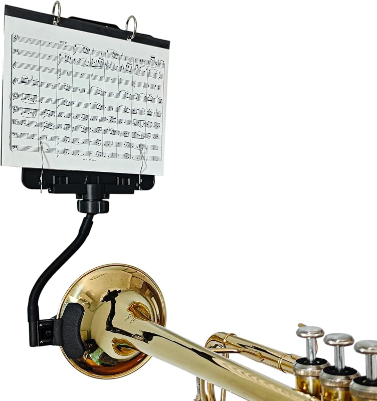 Adjustable Universal Bell Lyre ST10 for Brass | For marching bands, flip folder with 10 clear sleeves, fits trumpet, mellophone and trombone, holds 20 sheets