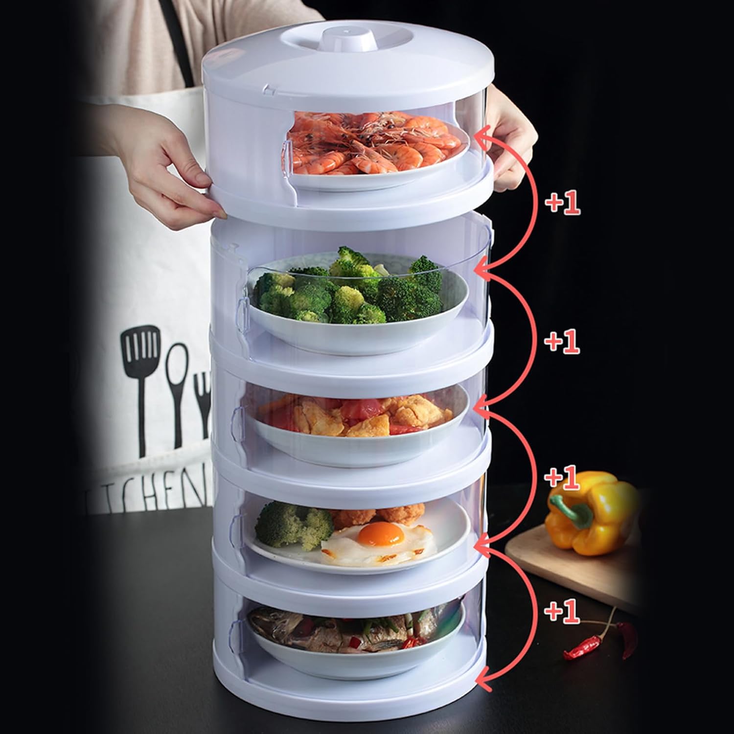 Kitchen Multi-Layer Transparent Stackable Food Covers - Insulation, Dustproof, Anti-Fly Meal Covers - Tent Household Collection - Extra-Large Microwave-Oven