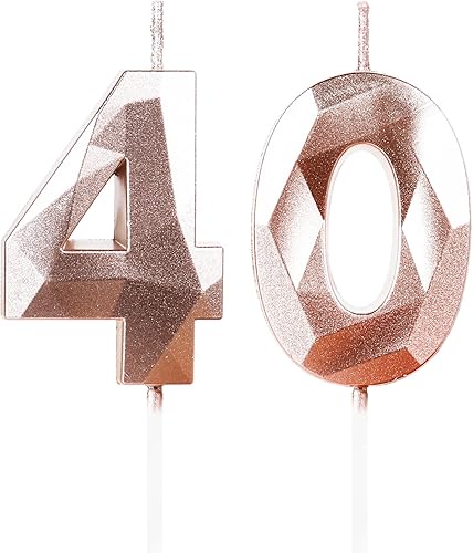 Velas Número 40, Velas de Cumpleaños 40, Velas de Feliz Cumpleaños Oro Rosa para Pastel, Toppers de Pastel con Diseño 3D Decoraciones para Mujeres