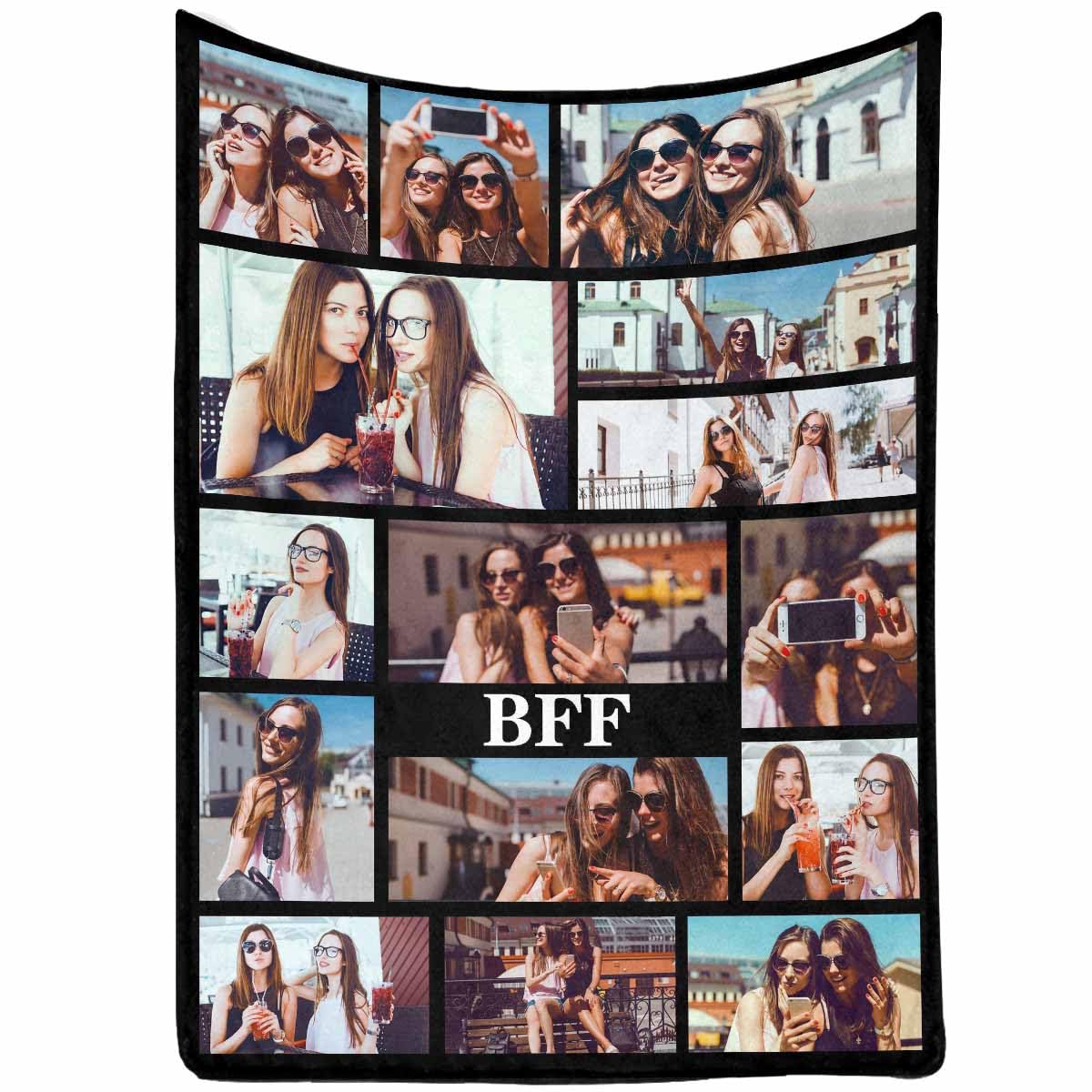 Custom Best Friend Blanket with Photo Collage BFF 15 Photos Personalized Friendship Blankets for BFF Sister Friends, Teen Girls Besties on Birthday Christmas
