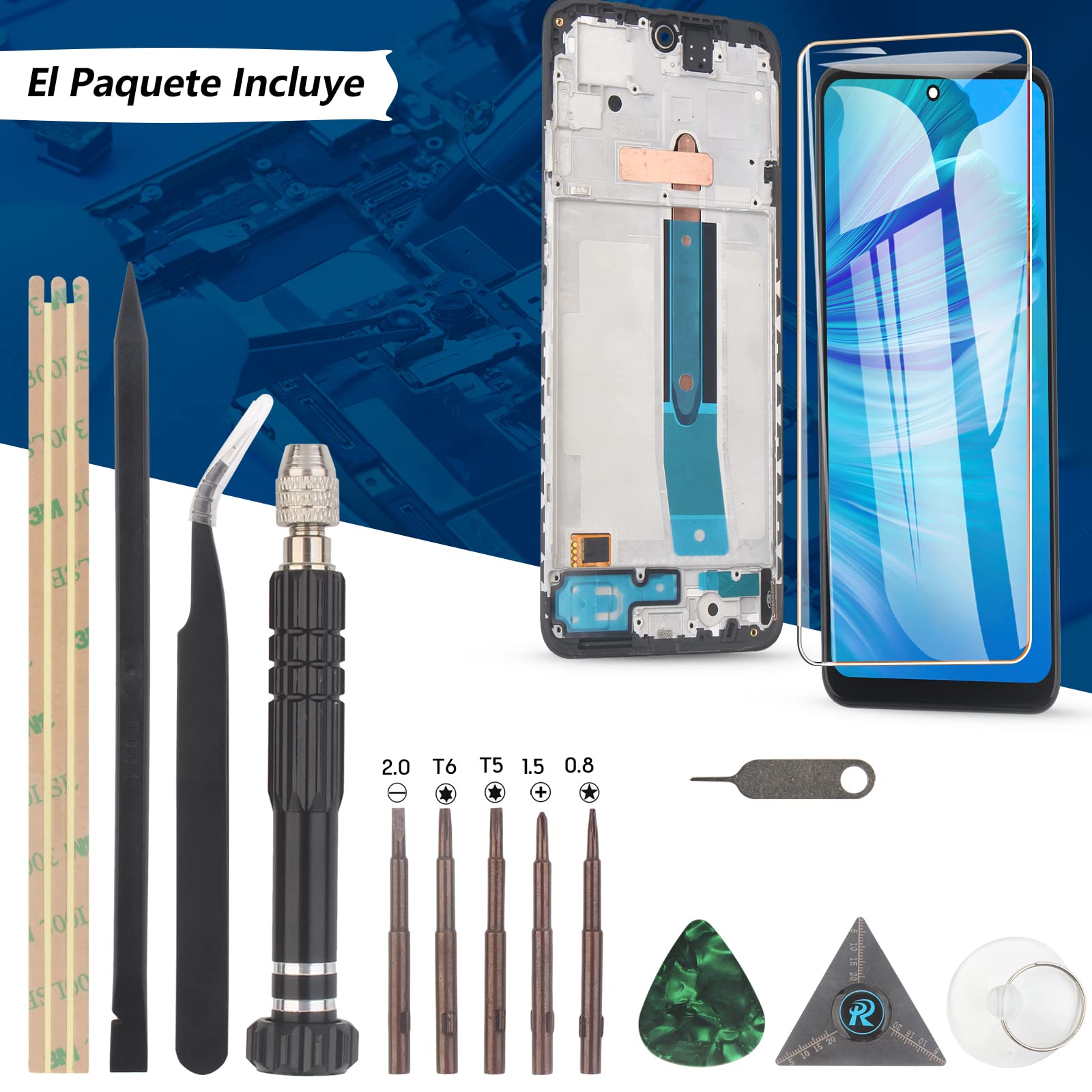 RongZy para Xiaomi Redmi Note 11S 2201117SG 2201117SI LCD+Pantalla Táctil Digitalizador Asamblea Reemplazo +Reparación Herramientas(Negro con Marco)