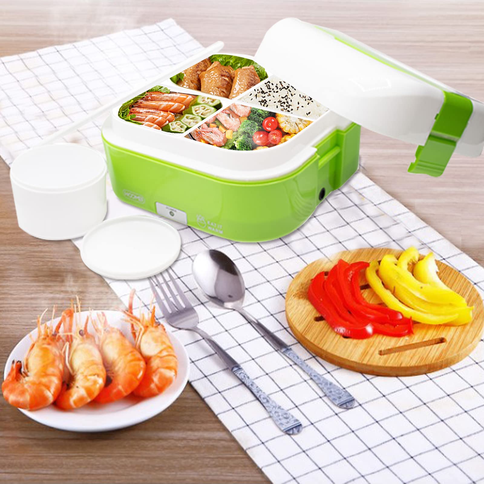 S.I.C Scaldavivande elettrico portatile,Lunch Box Elettrico,porta pranzo termico, 1.6L,potenza 40W vaschetta estraibile, posate incluse, per viaggio,auto,camion,camper,ufficio (Rosso)