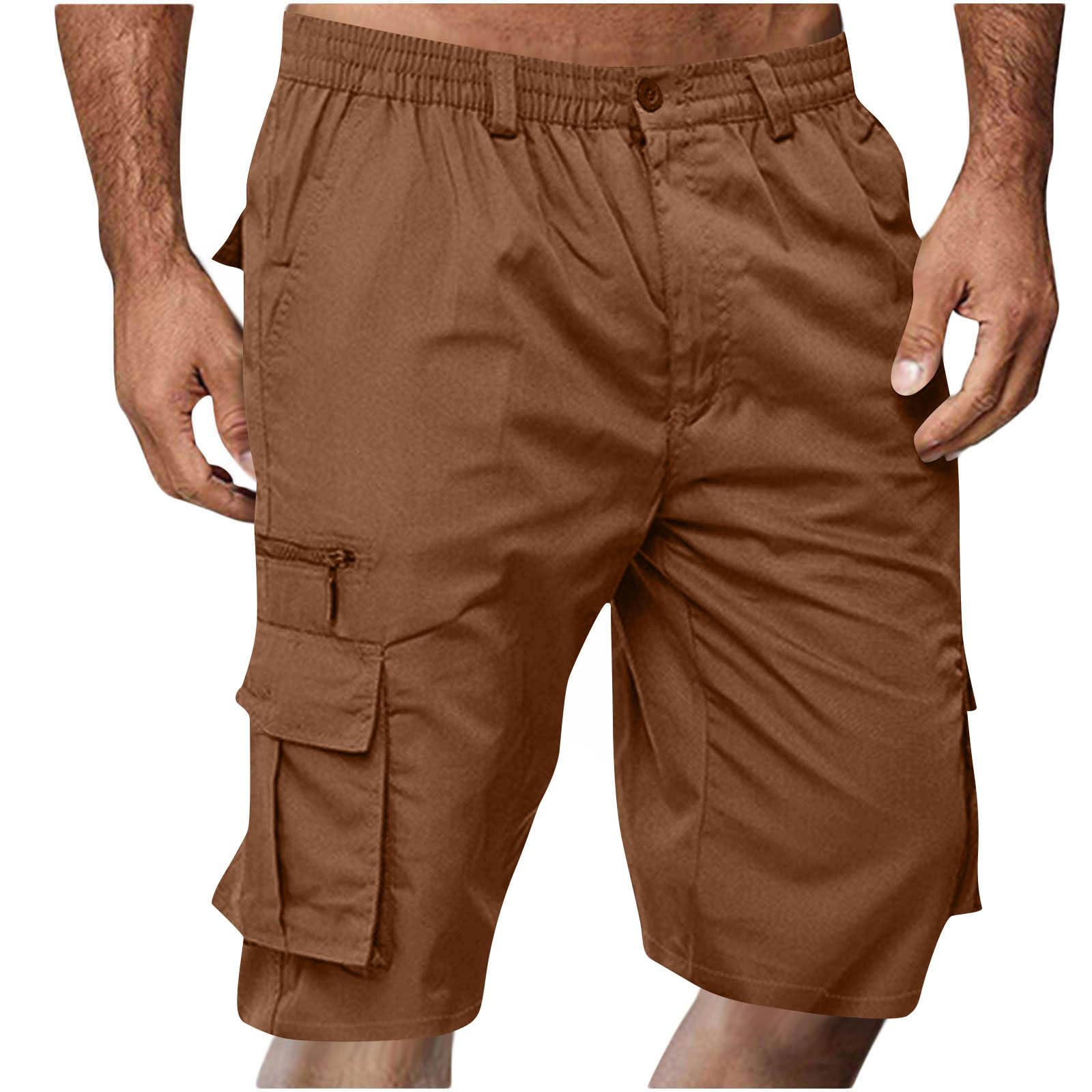 Kurze Hosen Herren Cargo Shorts Sommer Casual Outdoorshorts Kurz Arbeitshose Chino Shorts Herrenshorts mit Kordelzug Taschen Baggy Freizeitshorts Elastische Taille Cargoshorts Kaffee M