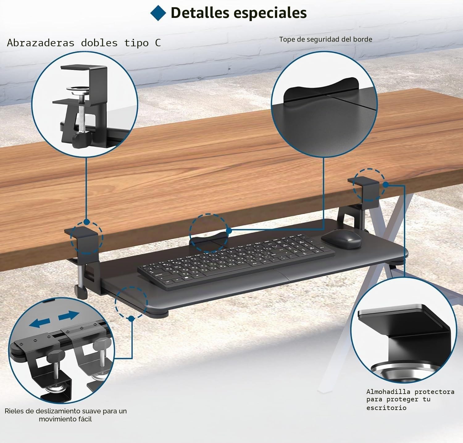 BONTEC Porta Teclado Extraíble, Cajón de Computadora 650 x 300 mm para Escritorio