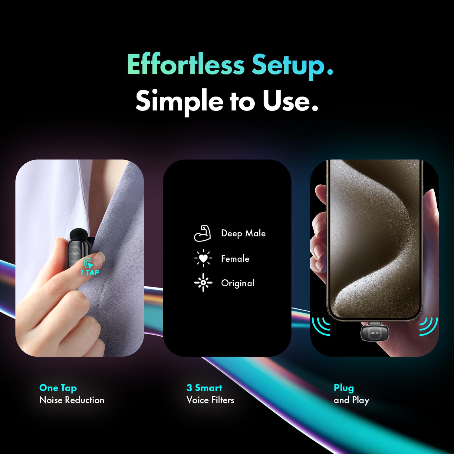 Movo NanoMic - Microfono wireless Dual USB-C per iPhone 15/16 e versioni successive, Android, iPad Pro e laptop, microfono lavalier wireless per smartphone e dispositivi USB-C, ideale per vlogging e