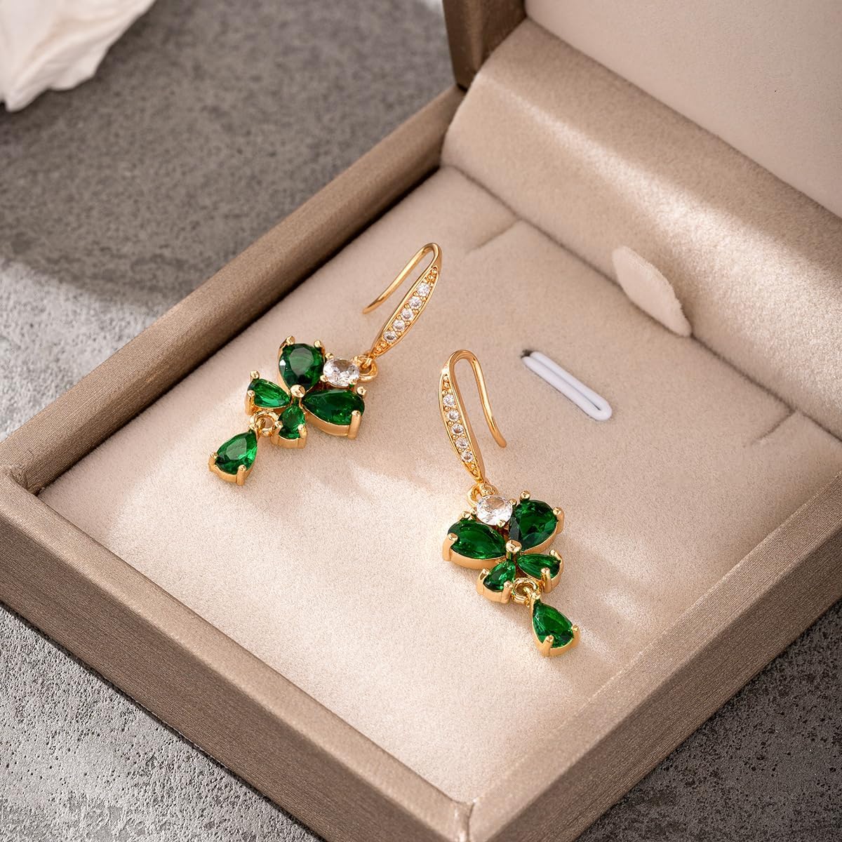Rhinestone St. Patrick's Day Earrings for Women Green Zirconia Shamrock Hoop Earrings Good Luck Clover Huggie Stud Earring Saint Patricks Day Jewelry Gifts Accessories - Image 4