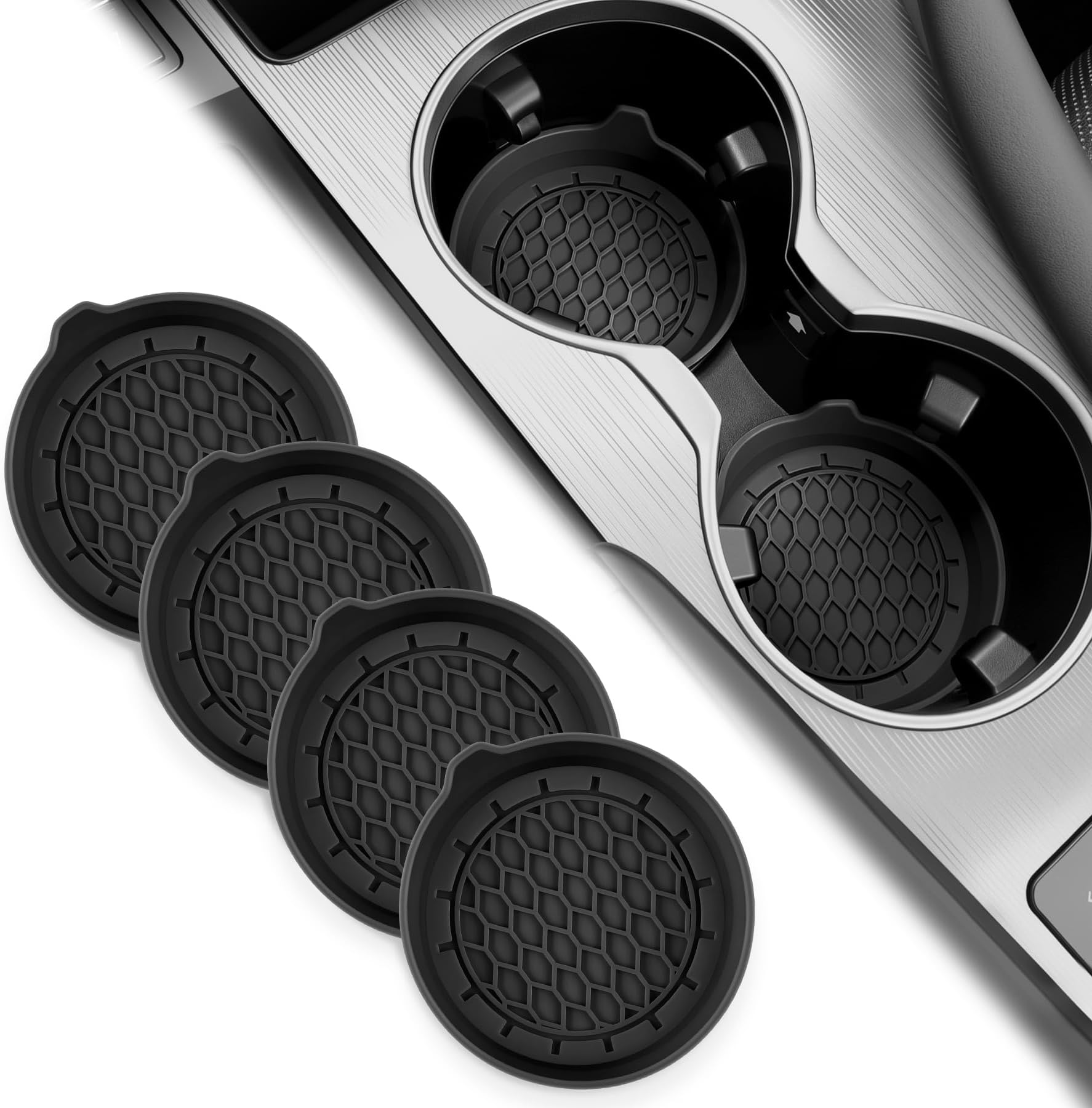 SINGARO Car Cup Holder Coaster, Silicone Cup Holder Insert, Universal Non-Slip Cup Holders, Car Accessories Interior for Women and Man Interior Sets 4 Pack Black