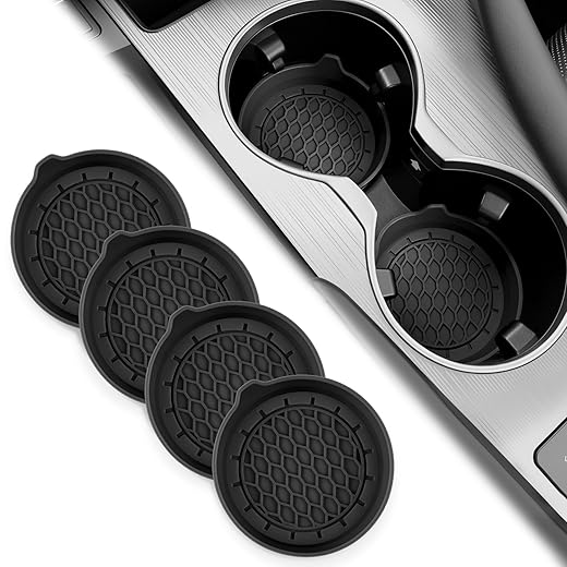 SINGARO Car Cup Holder Coaster, Silicone Cup Holder Insert, Universal Non-Slip Cup Holders, Car Accessories Interior for Women and Man Interior Sets 4 Pack Black