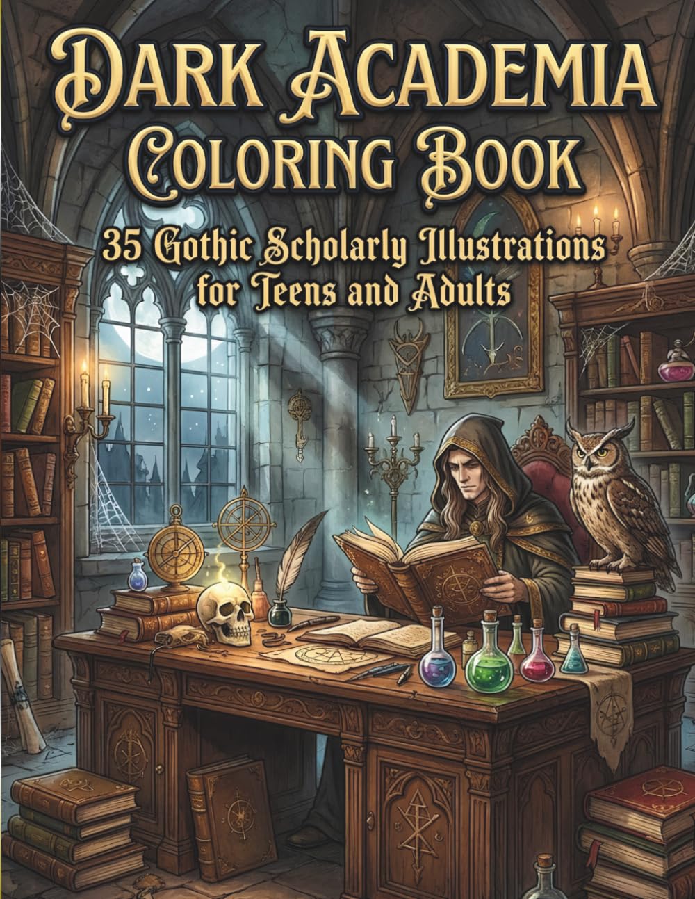 Dark Academia Coloring Book: 35 Gothic Scholarly Illustrations for Teens and Adults