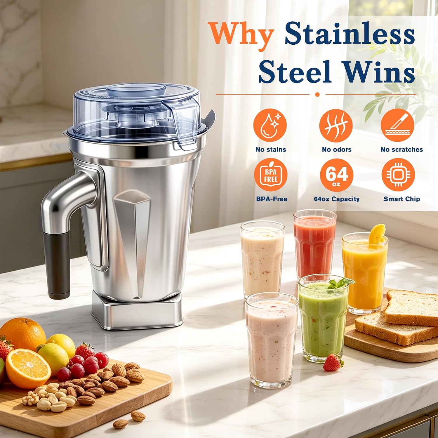 64oz Stainless Steel Blender,Compatible with vitamix Container