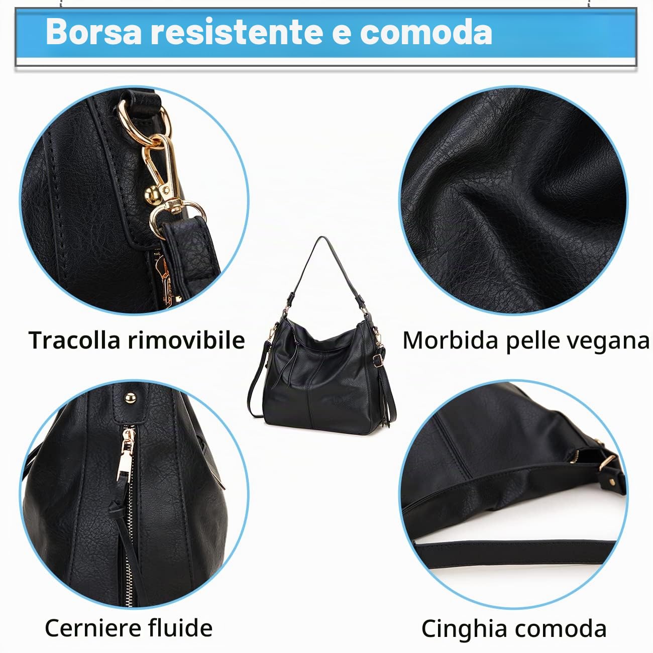 VX VONXURY Borsa a Tracolla Donna, Elegante Grande Borse Donna Hobo in Vegan Pelle Tote Bag per lavoro e viaggio