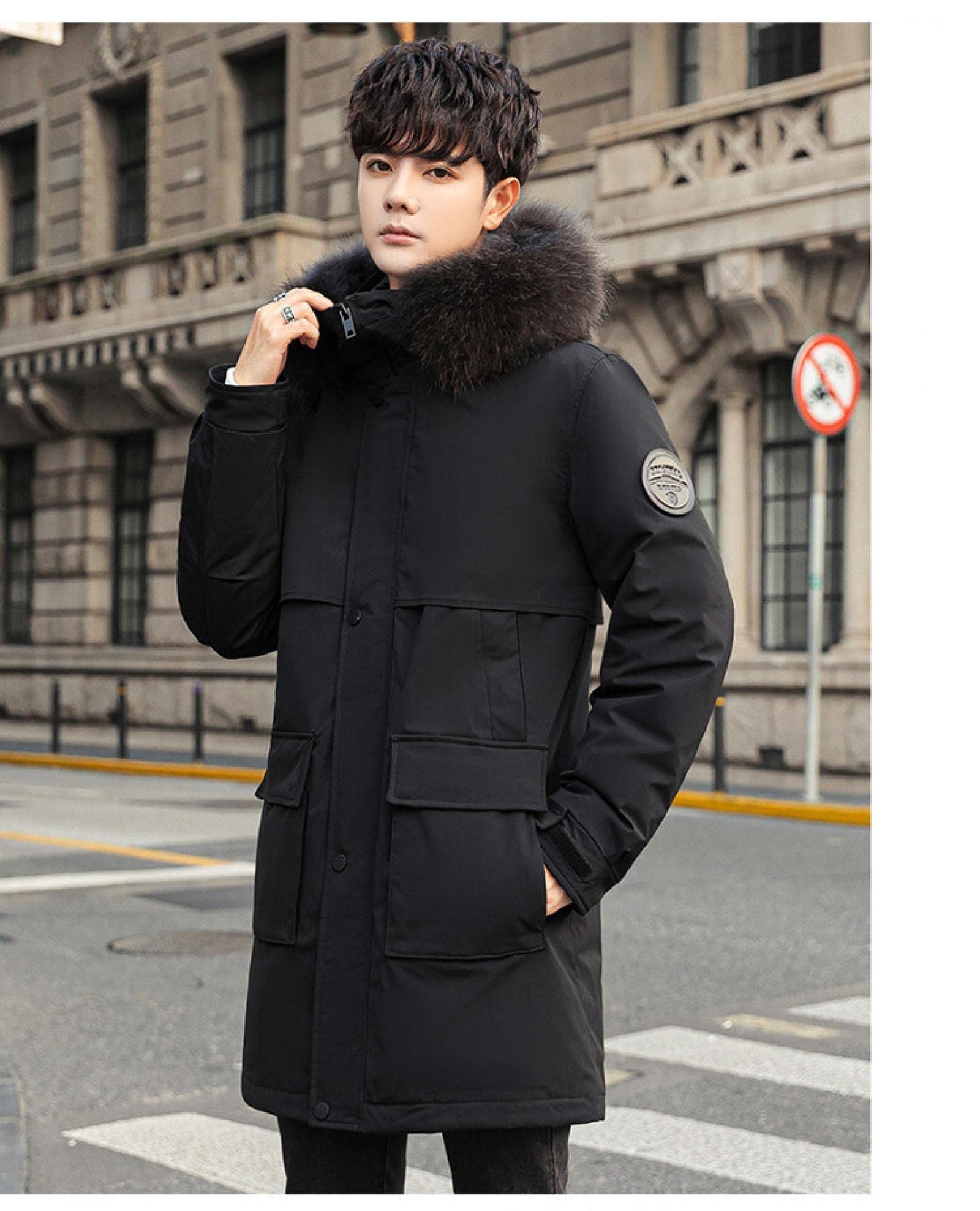 Manteau D’extérieur Homme Hiver – Doudoune Légère Unisexe, Col Rabattu, Poches, Couleur Unie - 3