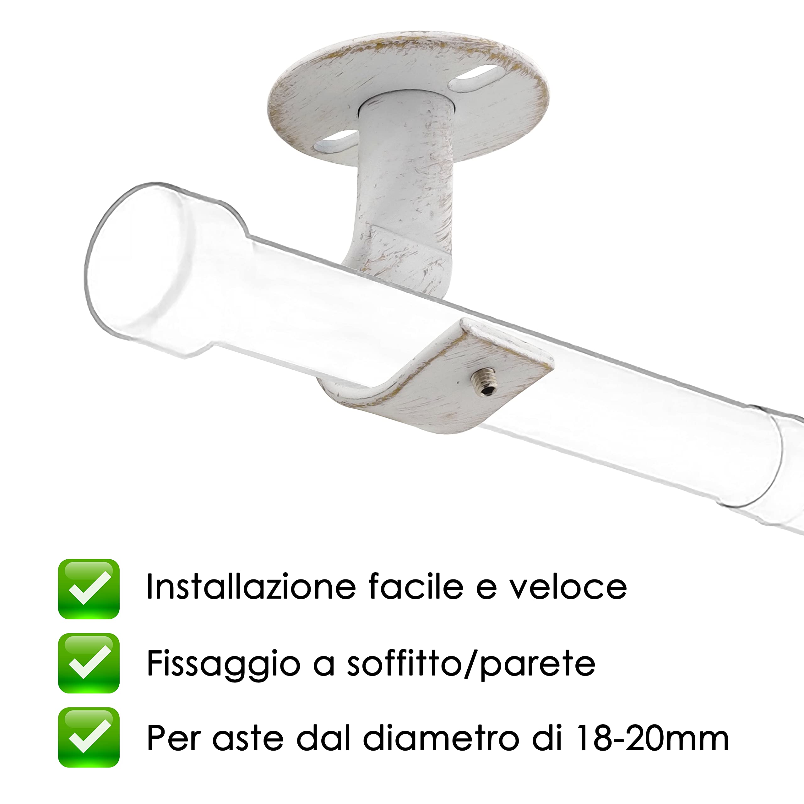 GIRASOLE HOME Staffa Aperta per Asta da Tenda 2 Pezzi Supporto Soffitto Parete Ferro 18-20 mm Bianco Oro