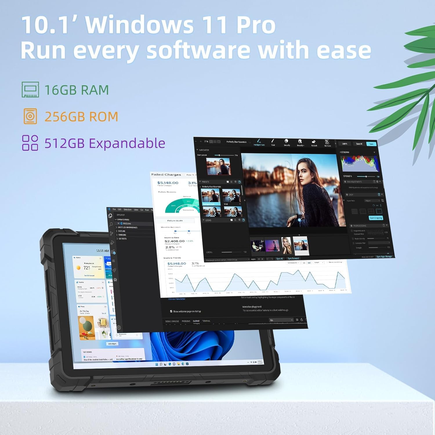 Tablet rugged, Win 11 N100 8 GB RAM 128 GB ROM, tablet industriale da 10,1 pollici, con batteria da 8000 mAh/7,6 V, SIM 4G/GPS/WiFi 5/BT5.0/FHD per lavoro all'aperto
