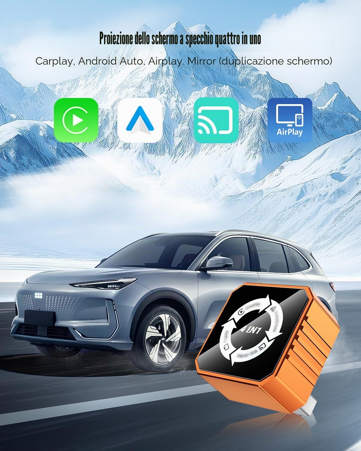 Adattatore wireless CarPlay 4 in 1 e dongle auto Android, supporta AirPlay e MirrorLink Screen MirrorLink, connessione veloce stabile a 5,8 GHz, Plug and Play per auto con CarPlay cablato di