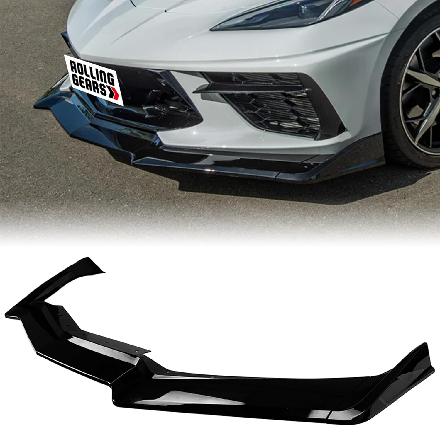 Front Lip Spoiler Compatible with 2020-2026 Chevrolet Corvette C8 Z51 Stingray Front Lips, Gloss Black Finish Front Bumper Exterior Body Kit (5VM 5-Piece Style)