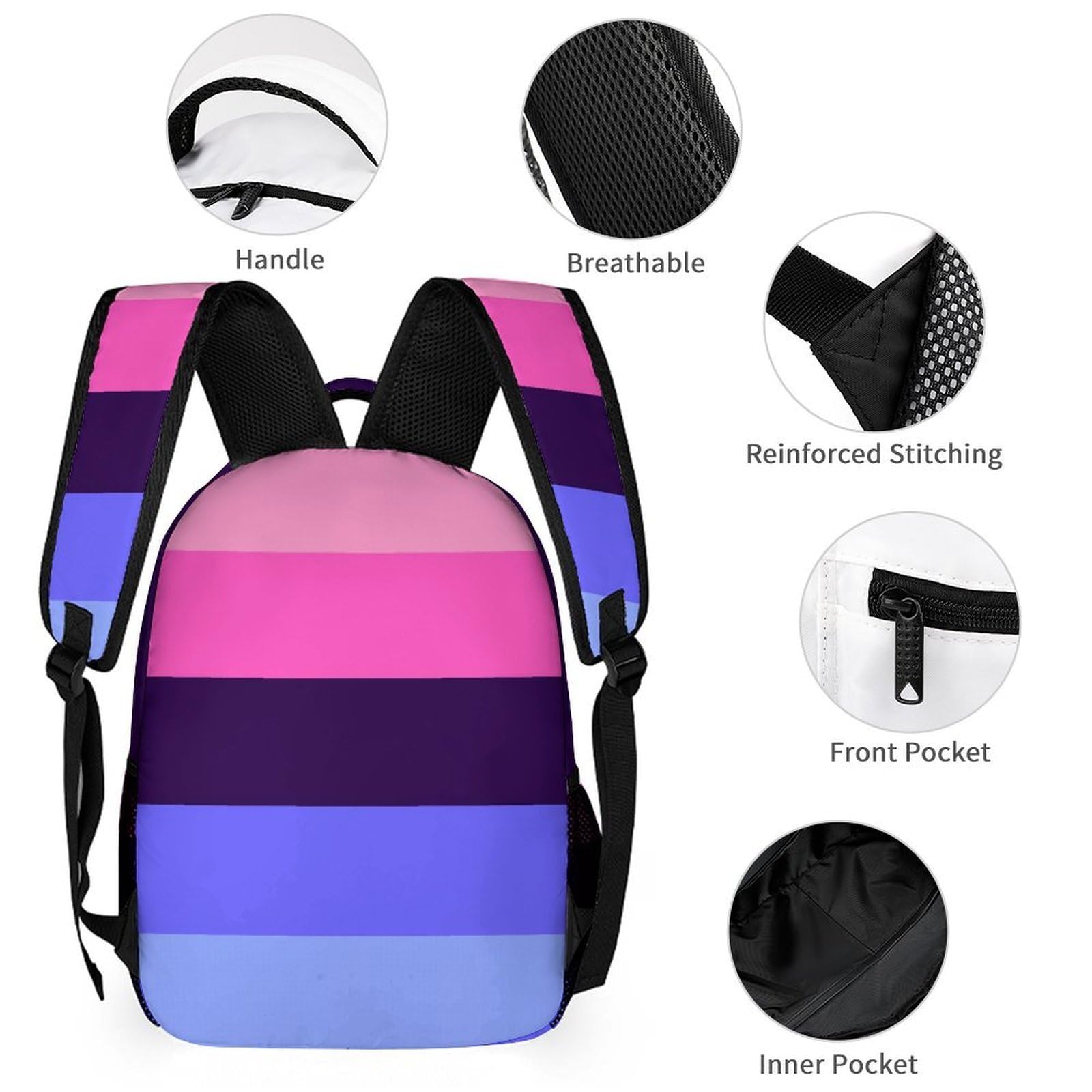 Sac à dos avec boîte à lunch, sac de rangement, drapeau LGBT, ensemble sac à dos omnisexuel et trousse de maquillage