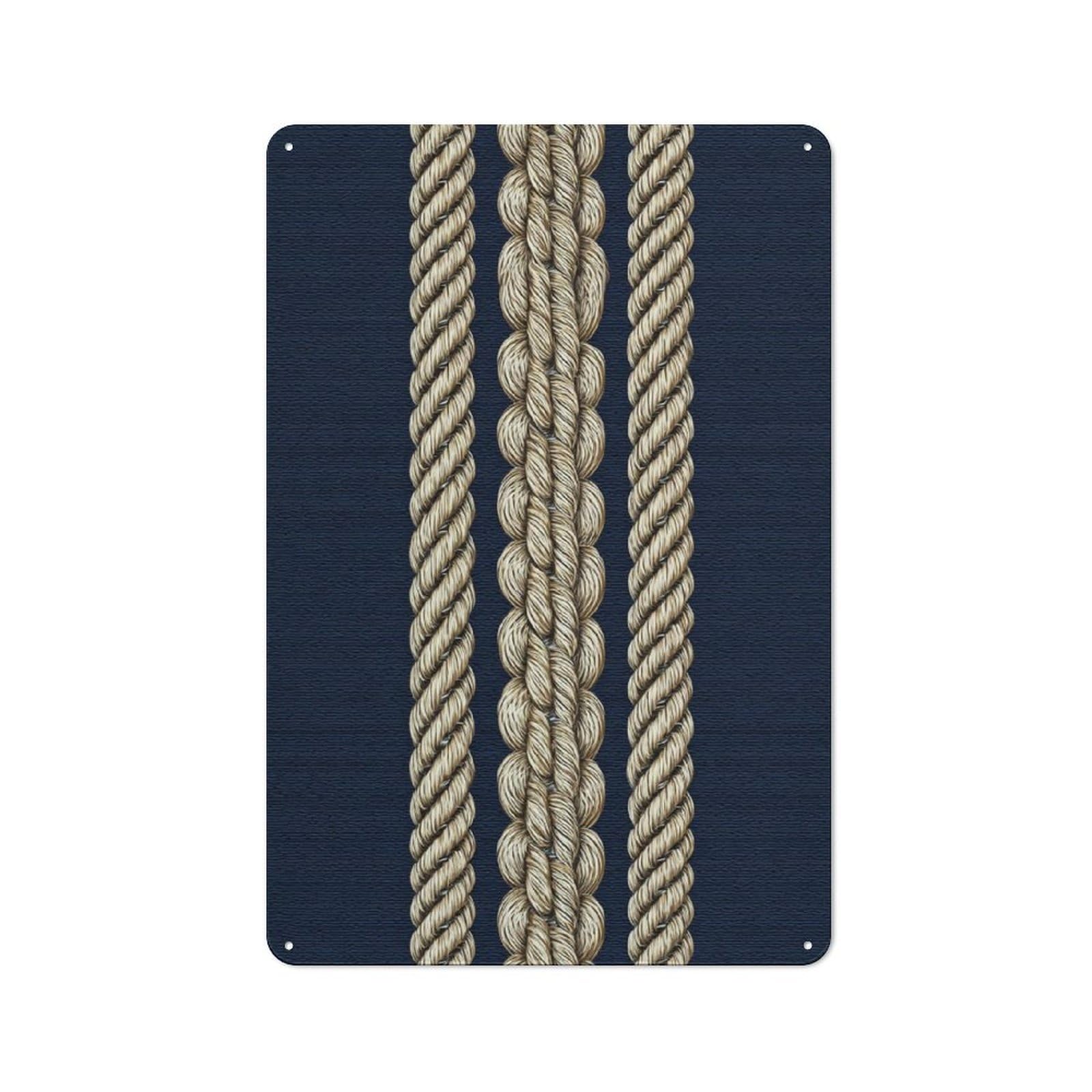 Jubonexis Beige Twisted Rope Texture on Navy Blue Tin Metal Signs Wall Art Decorations for Bar Pub Club Cafe Room Farmhouse White 30x20cm