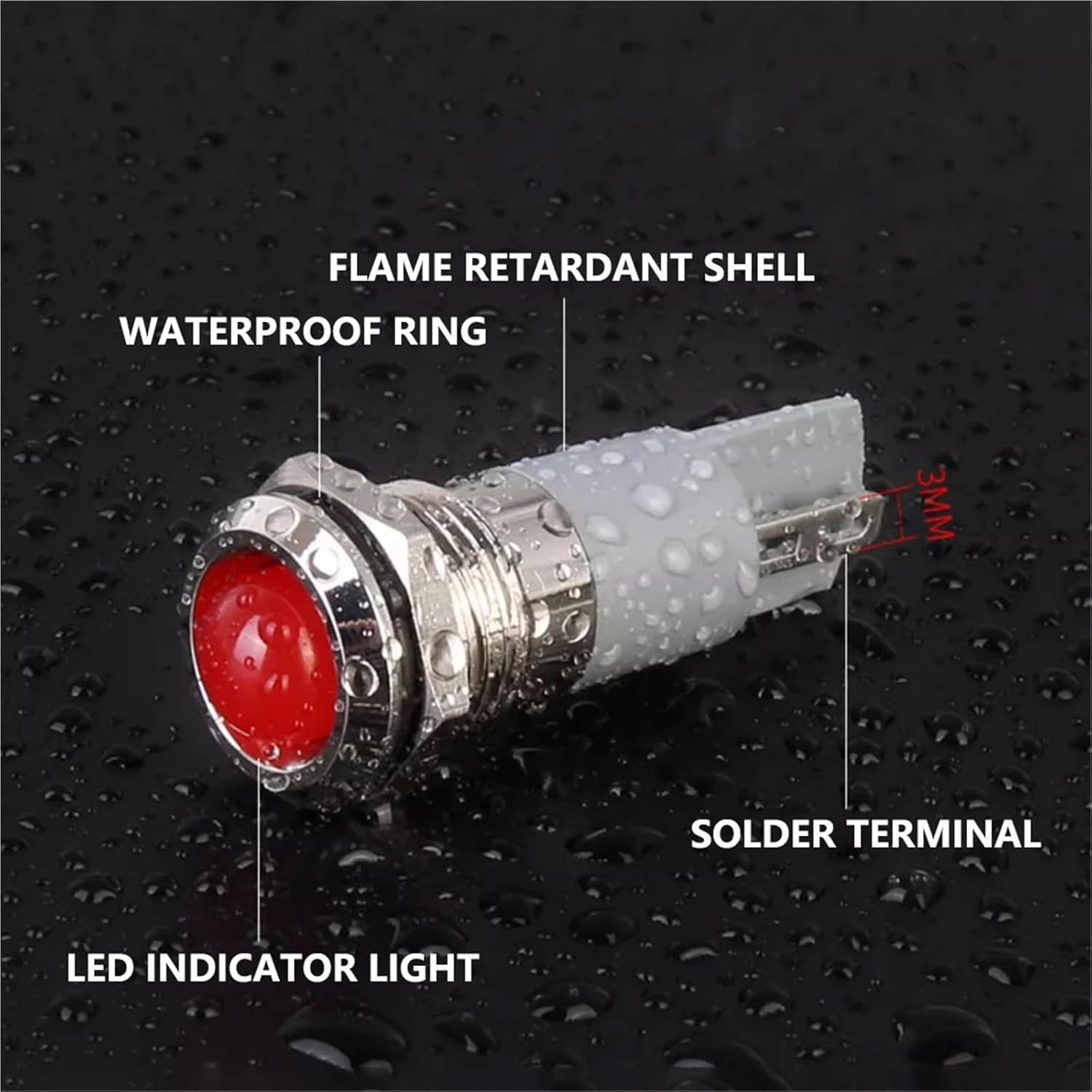 10PCS LED Metal Indicator Light 12MM Mini Signal Pilot Light AC/DC 3~220V Industrial Indicator Lamp IP65 Waterproof(Flat Blue Light,3V-6V)