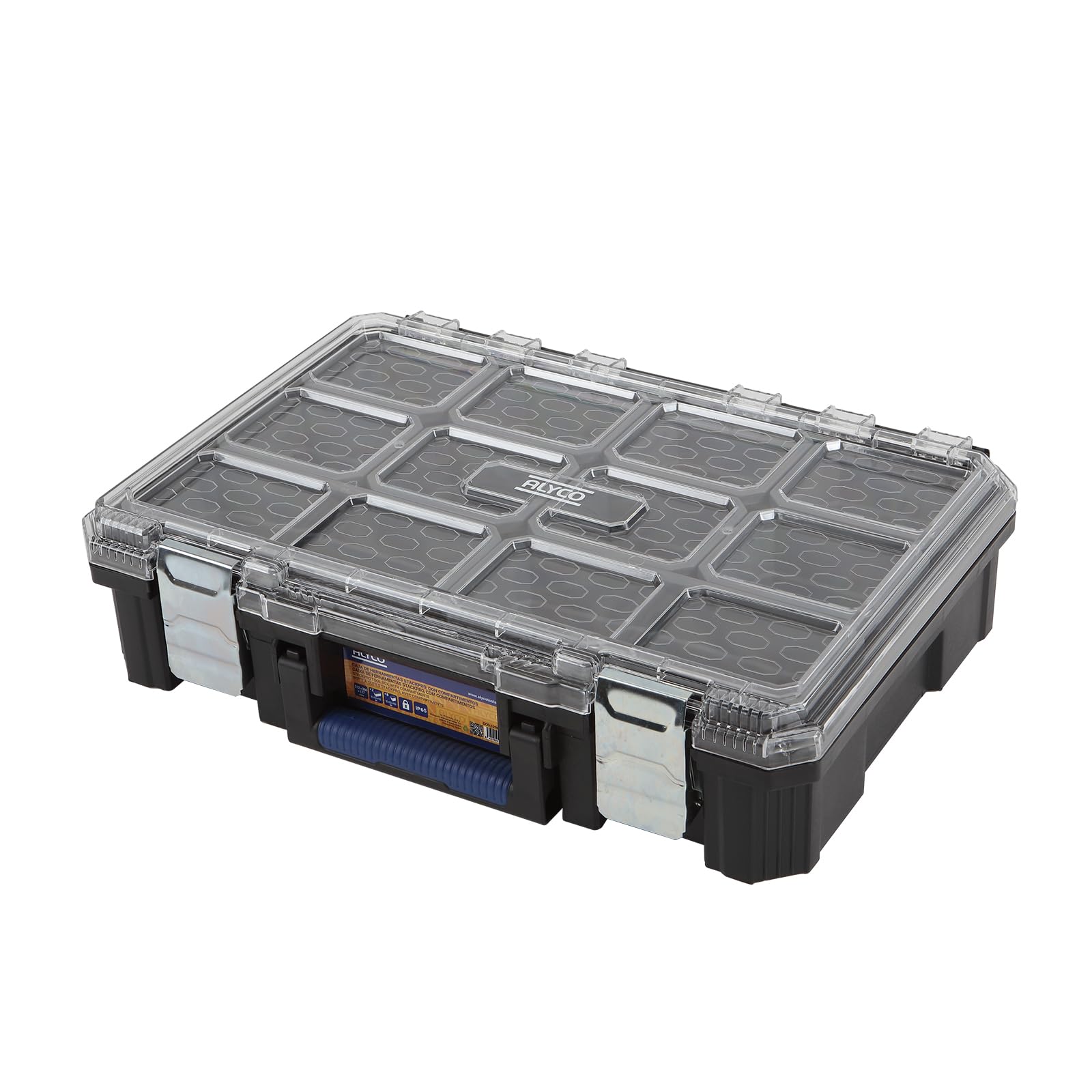 Alyco - Boîte à outils empilable StackPro avec compartiments | 51,2 x 36 x 13,7 cm | Organisateur d'atelier et de bricolage avec poignée ergonomique, résistance IP65 et trous pour cadenas