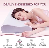 Vista 6 de Almohada ergonómica de espuma de memoria 2 alturas: Medio-bajo, soporte cervical alivia el dolor de espalda de cuello, cubierta antiarrugas