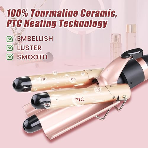 Miniatura 3 de Sixriver Rizador de 3 barriles, rizador de pelo de calentamiento rápido, plancha de pelo de triple barril con control de temperatura de 2 LED,