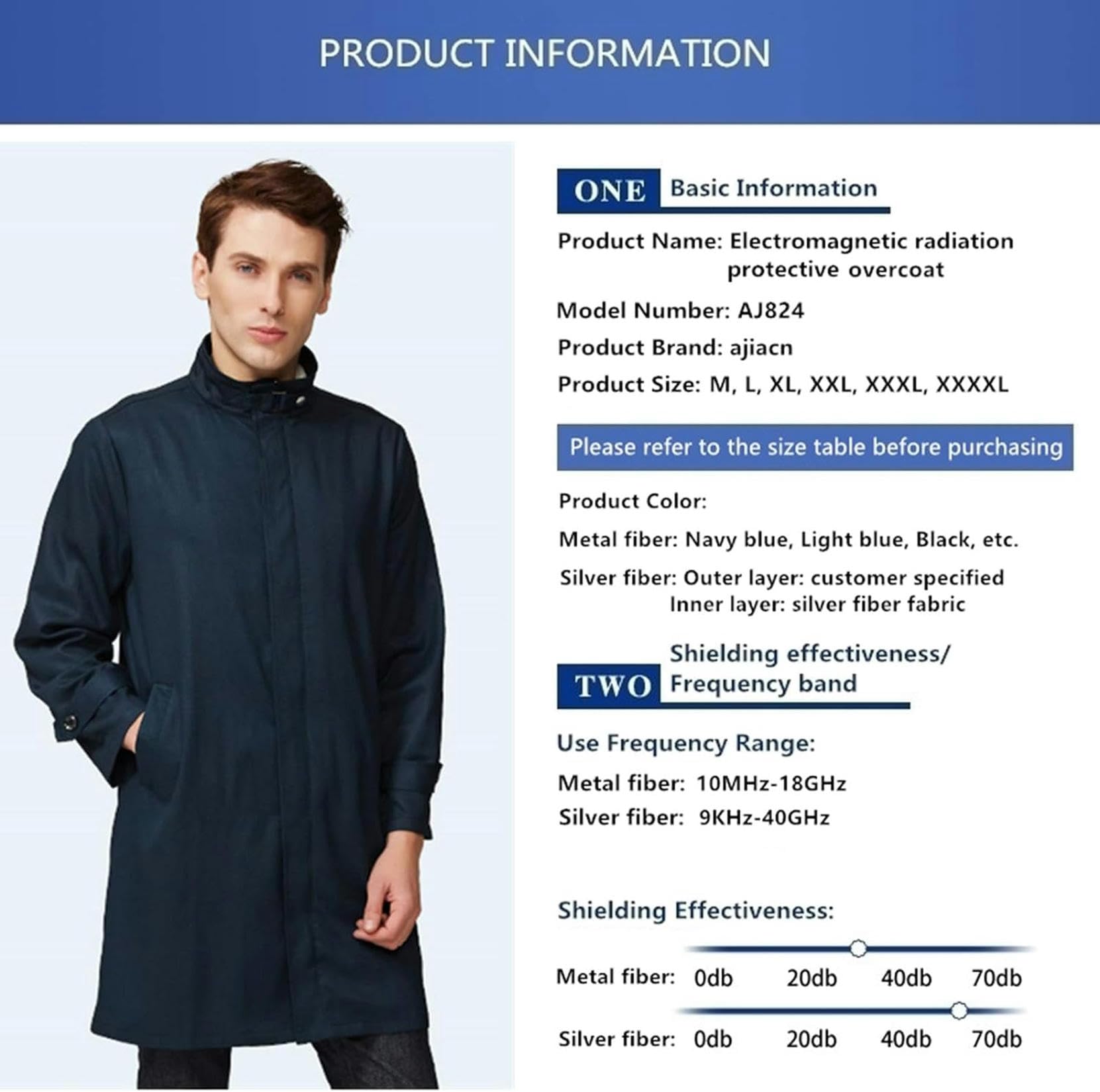 XENITE Salopette De Protection EMF, Fibre Argentée, sous-Station De Base GSM Et Protection Contre Les Rayonnements Électromagnétiques De Communication,Dark Blue,XXL