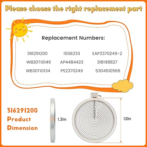 Miniatura 2 de 316291200 WB30T10146 Elemento de superficie radiante de 12 pulgadas, para estufa eléctrica GE Kenmore Frigidaire, elemento de superficie única de 12