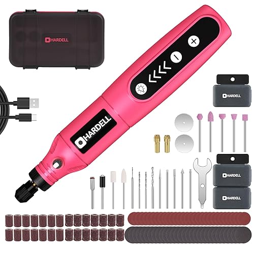 HARDELL Mini Cordless Rotary Tool 3.7V, 5-Speed Power Rotary Tool Kit with 111 Accessories, Multi-Purpose Rotary Tool for Sanding, Polishing, Drilling, Cutting Engraving DIY Crafts - Pink-111pcs