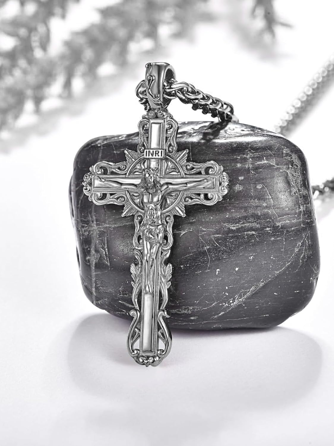 925 Sterling Silver Cross Crucifix Pendant Necklace for Men Women Saint Medal Christian Religious Necklace for Men - Image 2