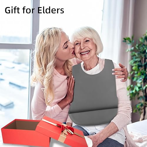 Miniatura 3 de Baberos para adultos para mujereshombres, babero de silicona para adultos para comer con recogedor de migas, babero lavable para adultos para comer,