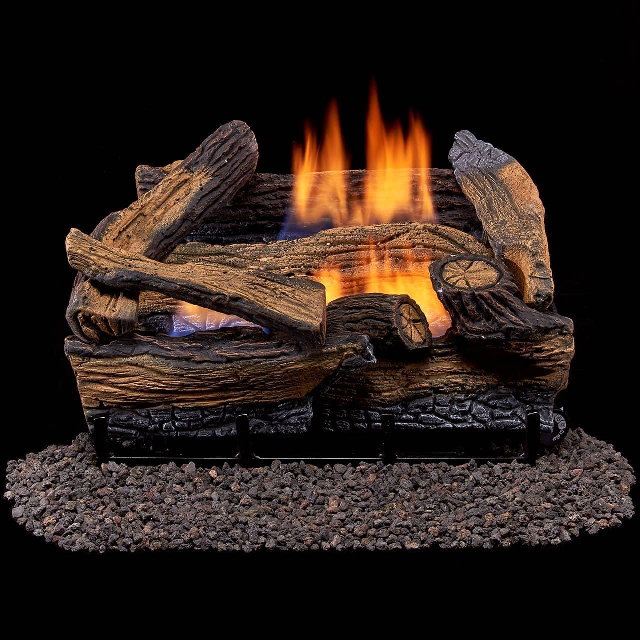 DLS-18R-1 Dual Fuel Ventless Fireplace Logs Set with Remote Control, Use with Natural Gas or Liquid Propane, 30000 BTU, Heats up to 1000 Sq. Ft, Split Red Oak, 18 Inches