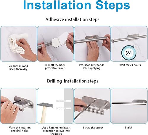 Miniatura 3 de Paper Towel Holder Under Cabinet,Kitchen Wall Mount Stainless Steel Paper Towel Holder, Self-Adhesive or Screw Mount, for Kitchen and