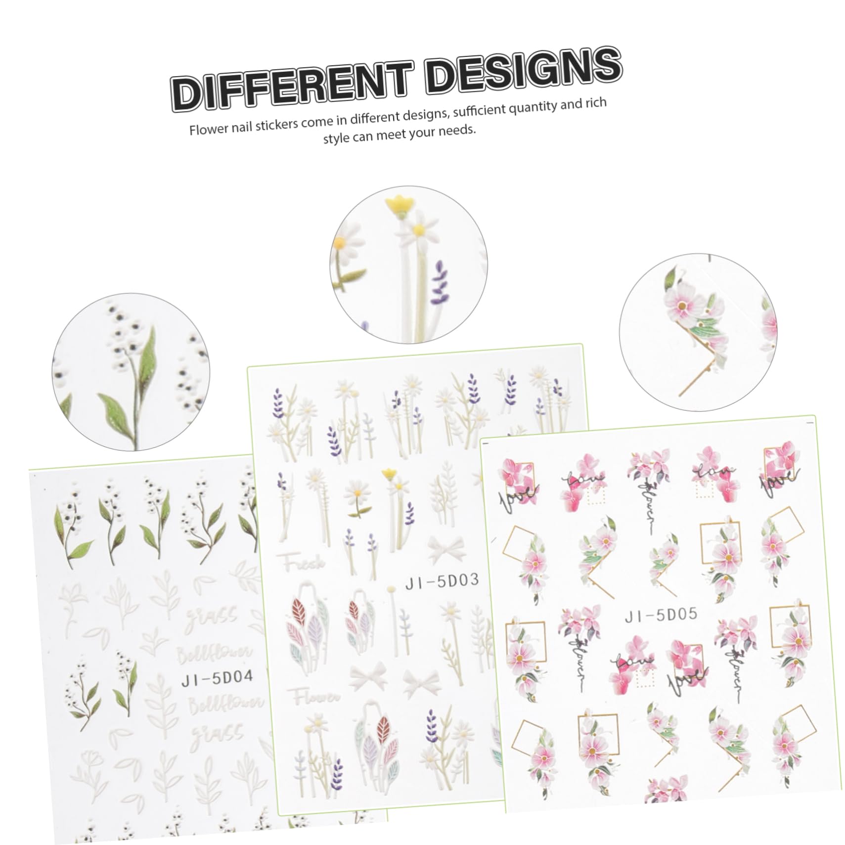 minkissy 5 Set Di Adesivi Per Unghie A Forma Di Fiore Decalcomanie in Rilievo Strisce Autoadesive Per Unghie Per Donne 3 Fogli*5