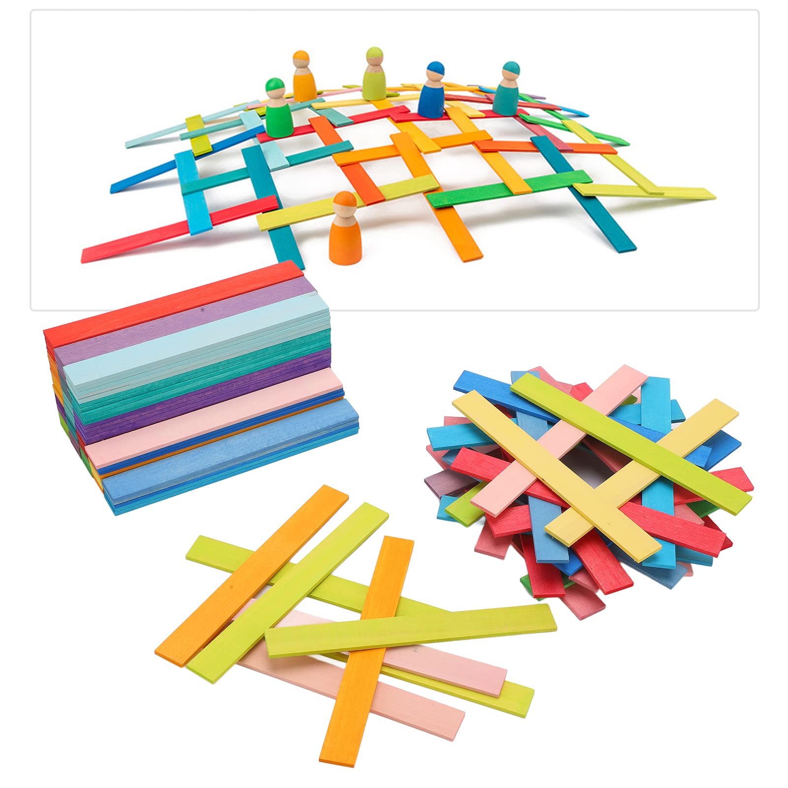 AstraLoom Holzbausteine, Bunte Brücke, Stapelspielzeug, pädagogische DIY-Puzzleblöcke für Kinder, Kleinkinder, Lindenholz-Material, 120 Teile, 18 x 2 x 0,3 cm