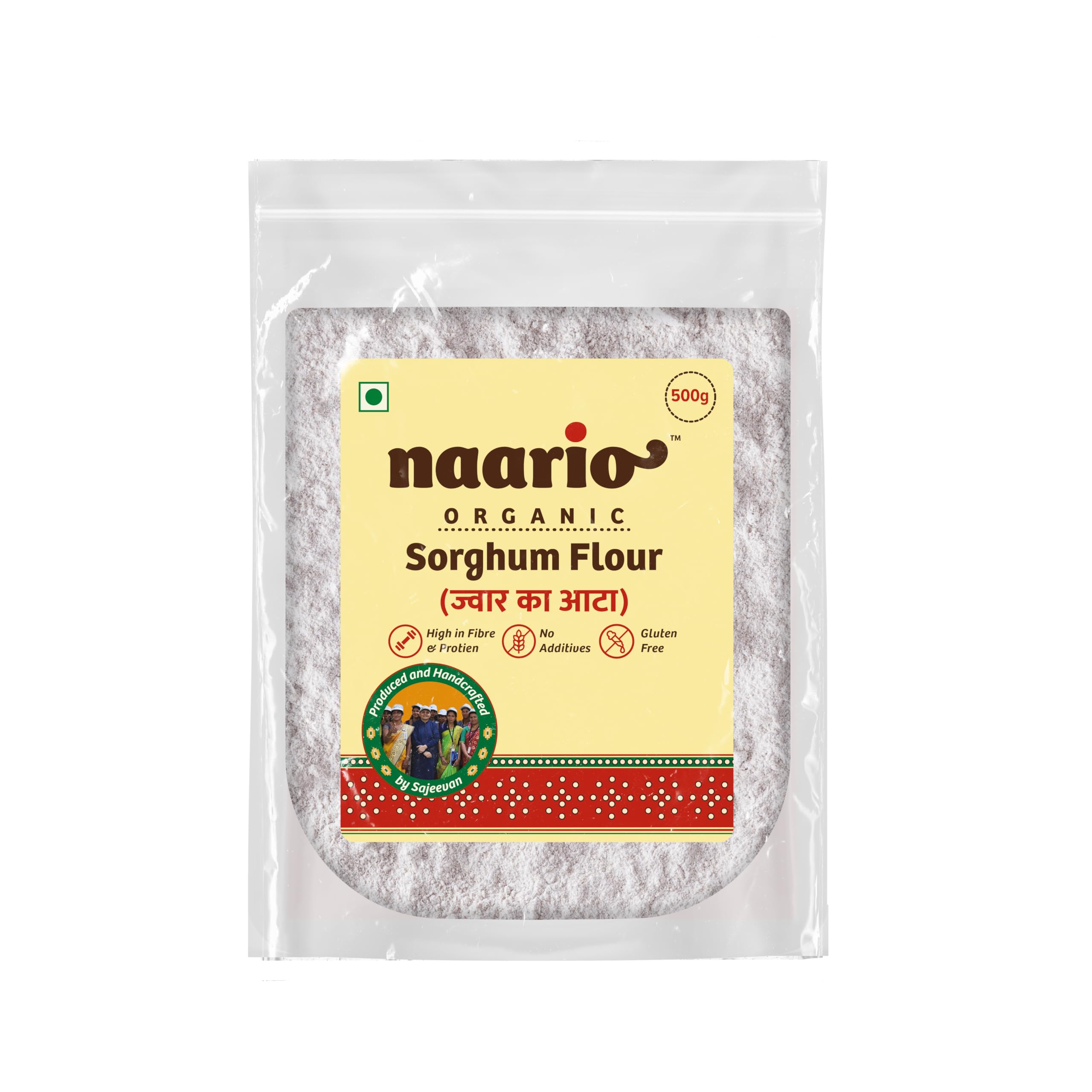 Naario Jowar Flour Certified Organic Sorghum Atta Gluten Free, High in Fiber and Protein, No Preservatives, Ideal for Weight Loss and Healthy Diet - 500g