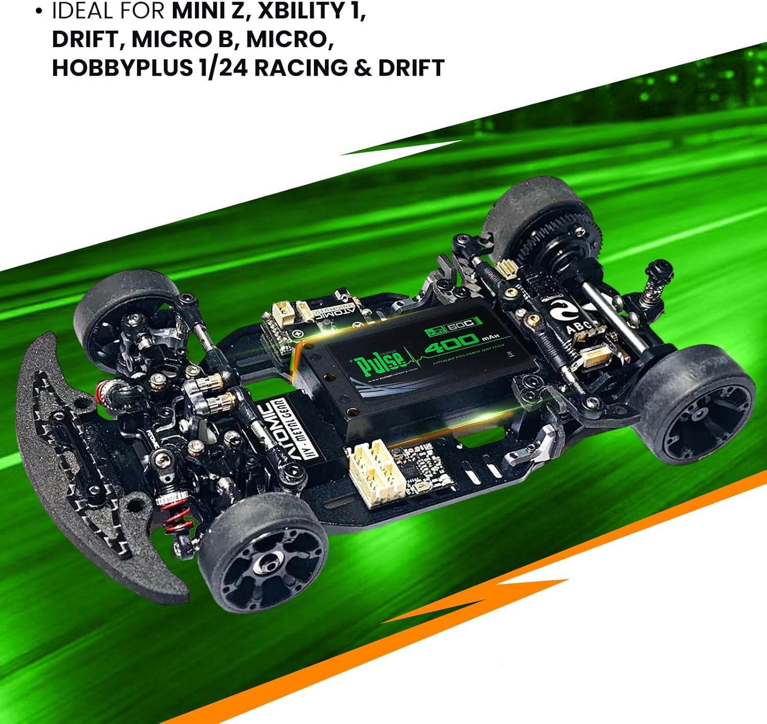 Helidirect Pulse 400mah 2S 7.6V 60C LiHV Hardcase Battery with XT-60 Plug Used for Mini Z, XBility 1, Drift, Micro B, Micro, Hobbyplus 1/24 Racing & Drift - Remote Control Car, RC Car Battery