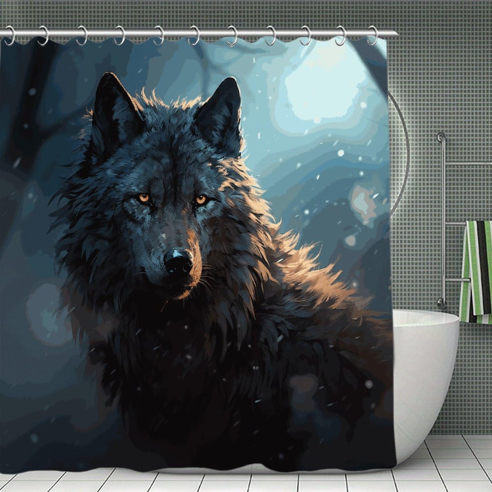 FekiLoot Fantasy Wolf Shower Curtain Thick Weighted Shower Curtain Classic Unique Bath Curtains Heavy Duty Long Showers Curtains for Bathroom Bath Tubs Machine Wash 70.8"x70.8"