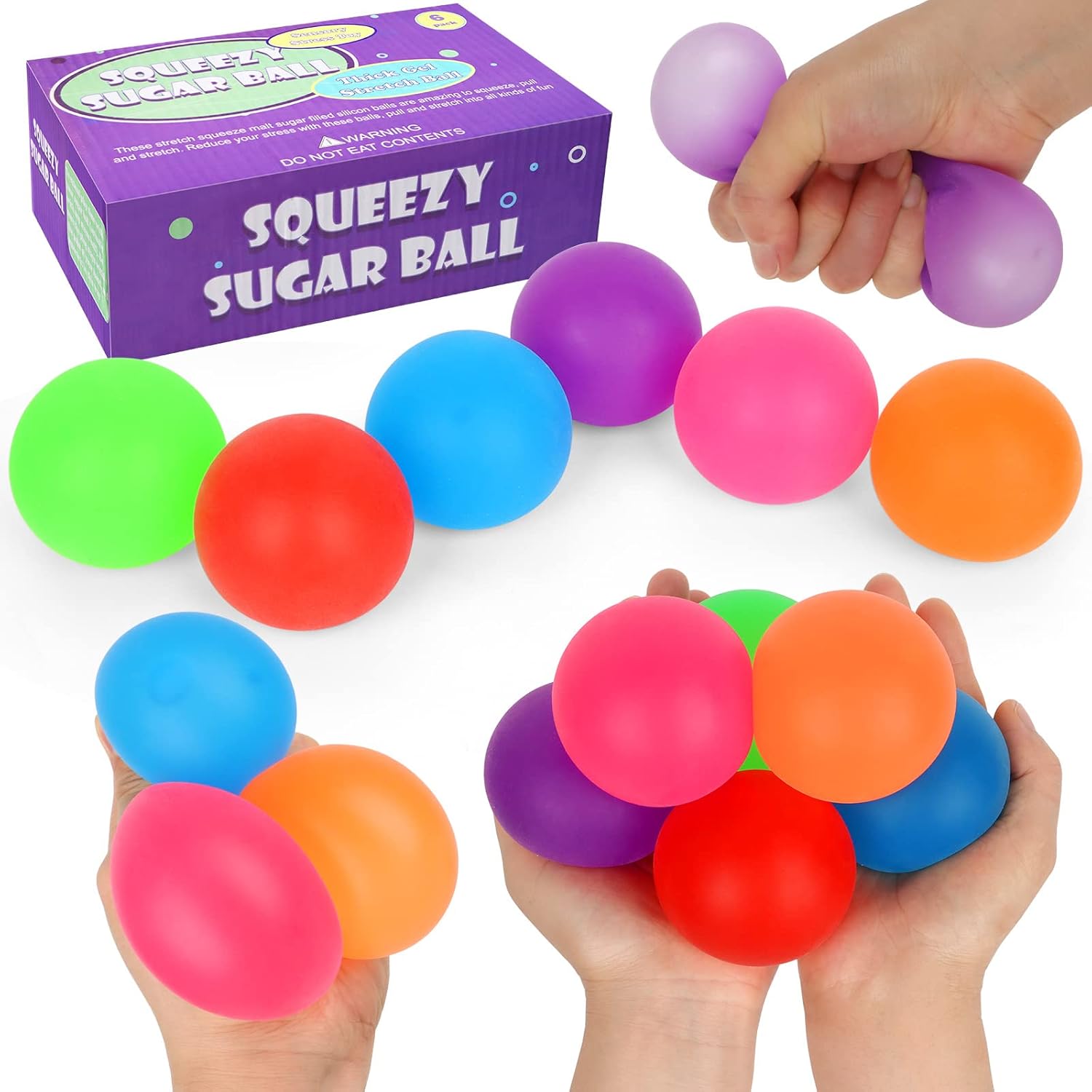 Set of 6 Squeeze Sugar Ball, Sugar Balls Squishy Stress