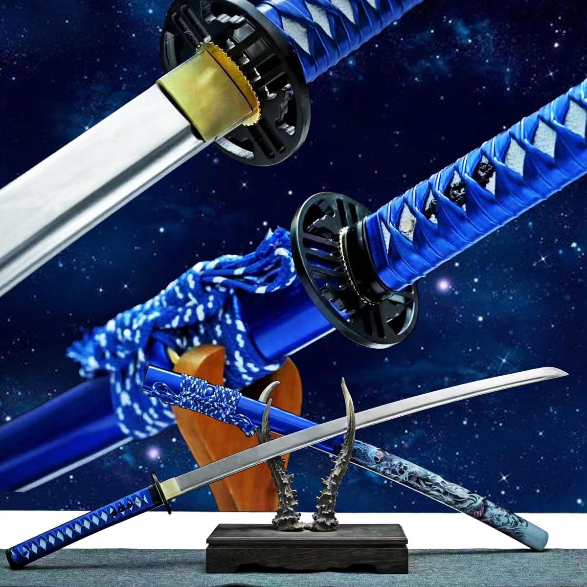 41 inch Gorgeous Blue Dragon Saya Katana Handmade Japanese Samurai Sword Carbon Steel Full Tang