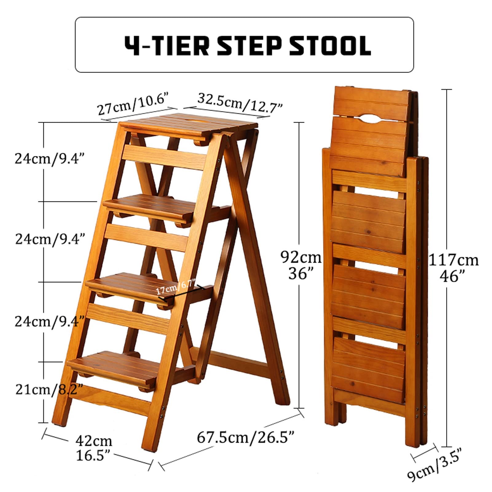 Sgabello pieghevole, scala in legno resistente con piedini antiscivolo
