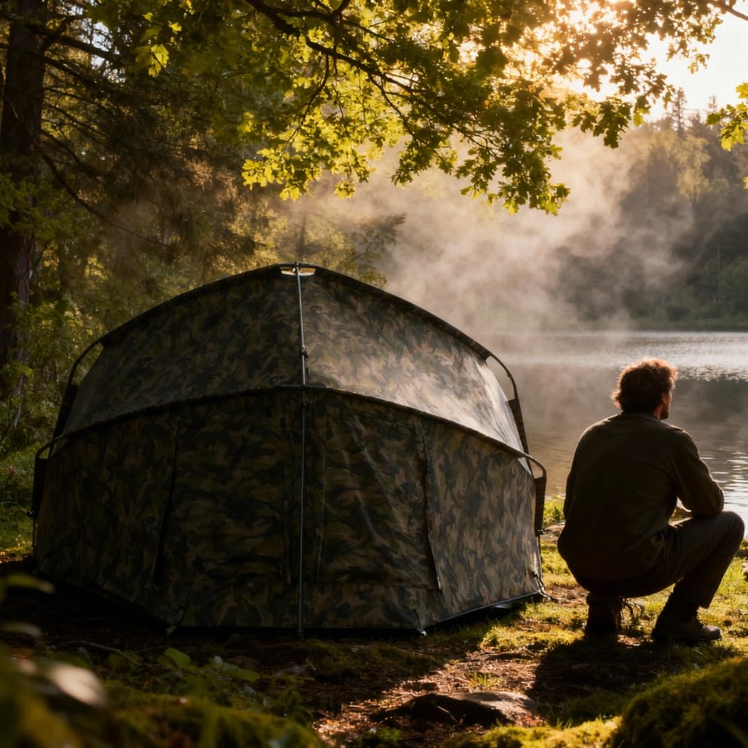 MK Angelsport „Fort Knox 2.0 – Camou“ 1-2 Personen Dome, Innenraumhöhe 165cm, Angelzelt, Karpfenzelt, Ultraleichter Aluframe, Zelt inkl. Gummihammer, Anglerzelt UVM. 3