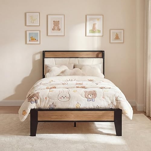 Miniatura 8 de LIKIMIO Base de cama individual, cabecera de almacenamiento con estación de carga, sólida y estable, sin ruido, no necesita somier, fácil montaje,