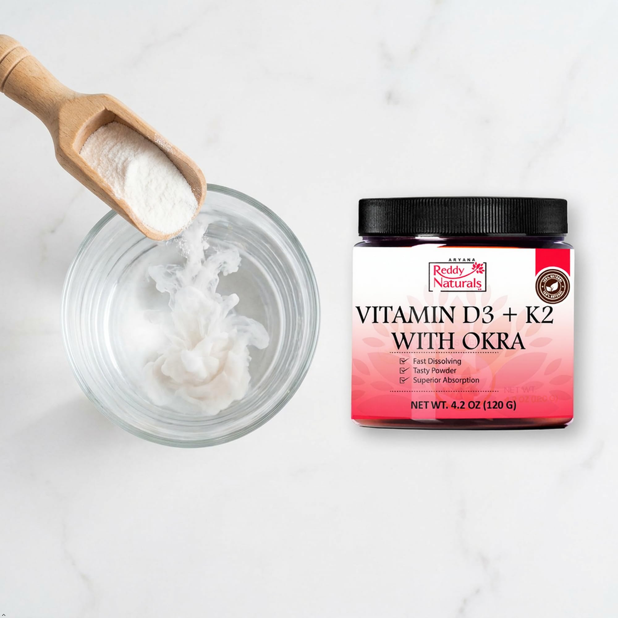 Reddy Naturals Vitamin D3 K2 MK7 Powder with Okra 120g — Amazon image 4