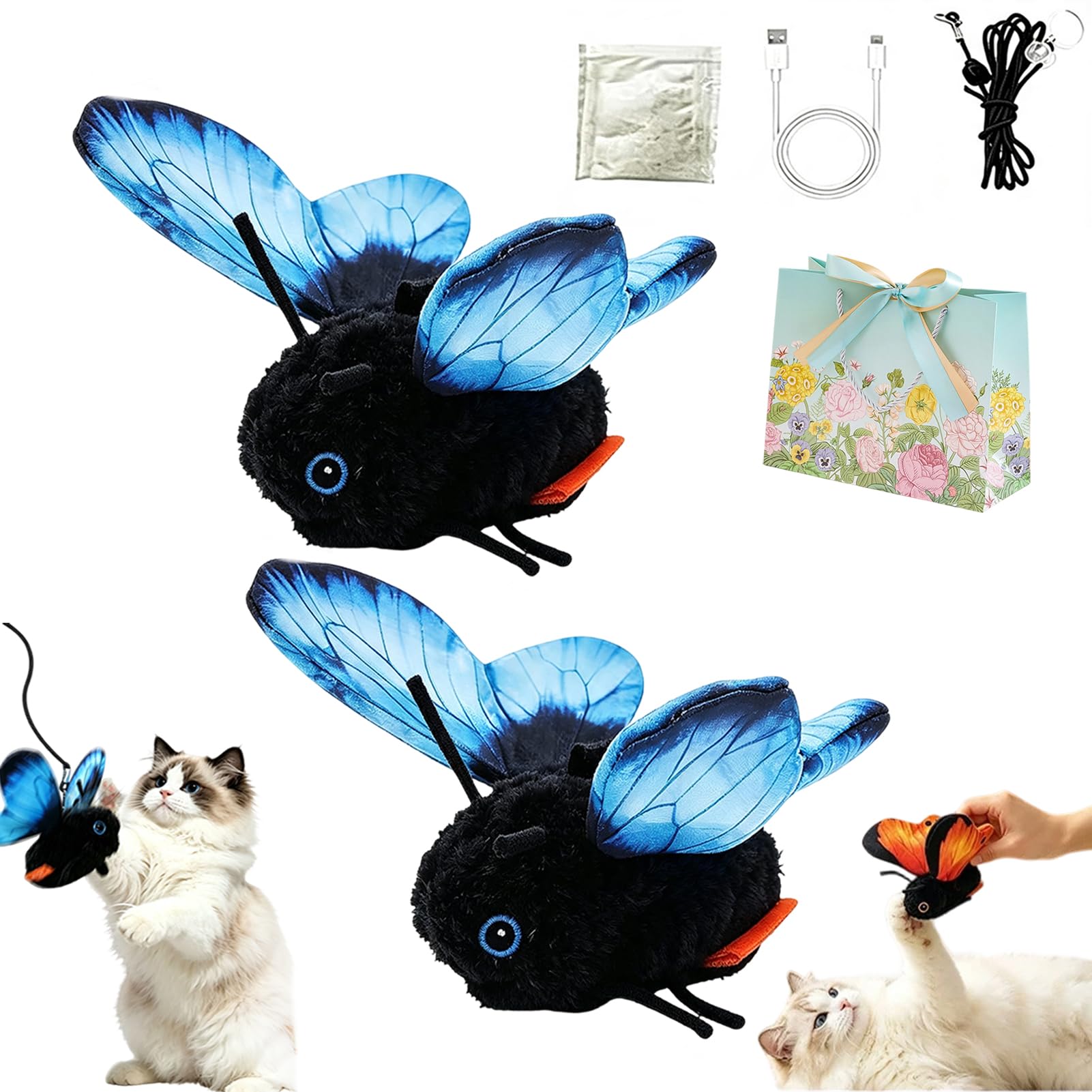 Smart Sensing Flapping Butterfly Toy, Interactive Electric Cat Toy (2PC-B)